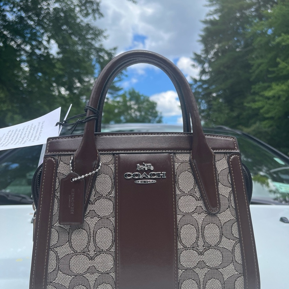 Coach Brown and Cream Satchel with Signature Monogram